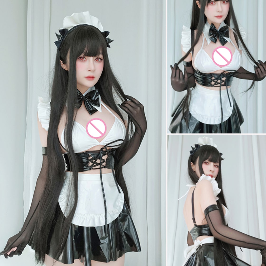 Amazon.co.jp: [月の色]スリットメイド服 コスプレ エロ セクシー